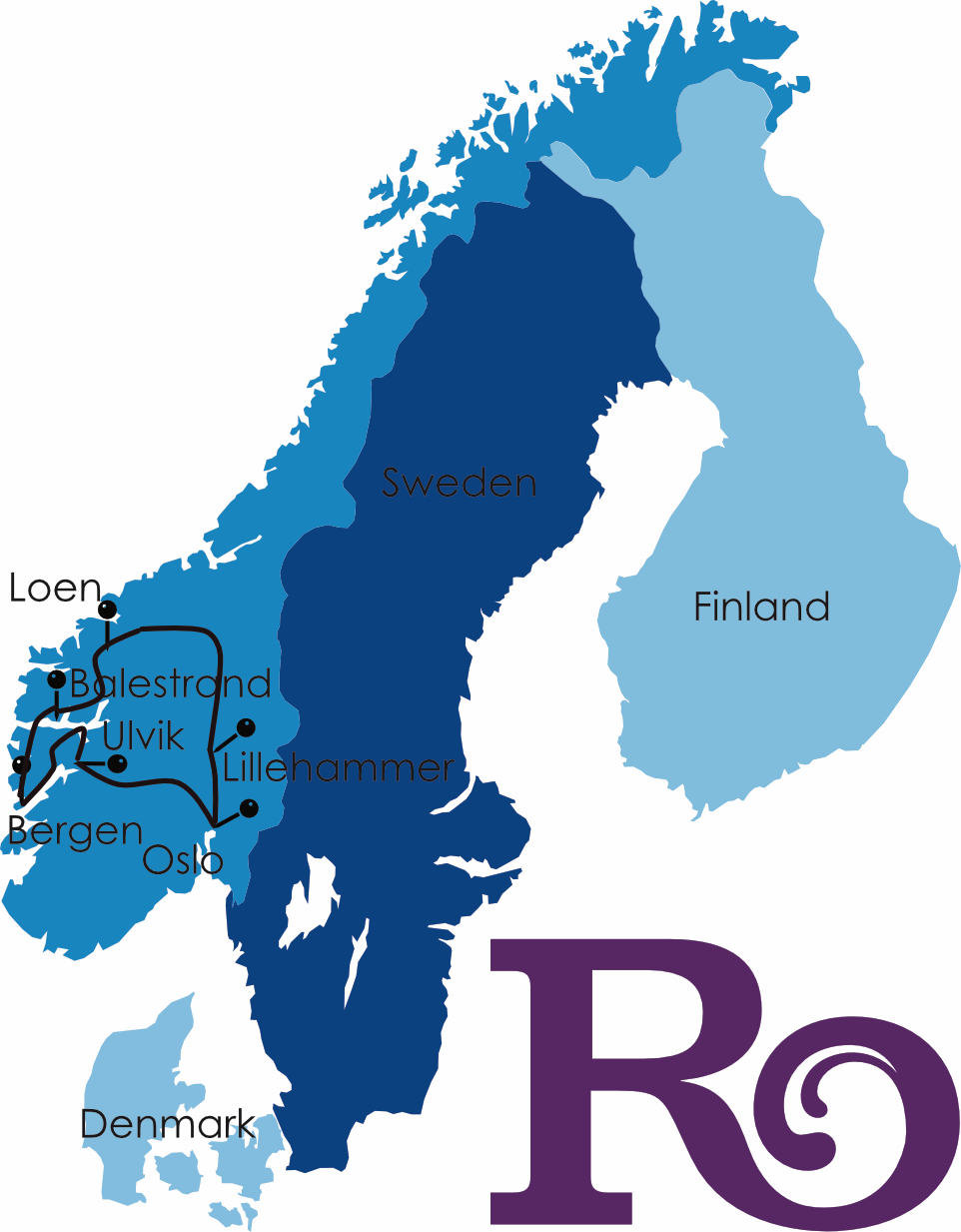 Robinson Scandinavia map of tour SKY2600, The Fjords of Norway