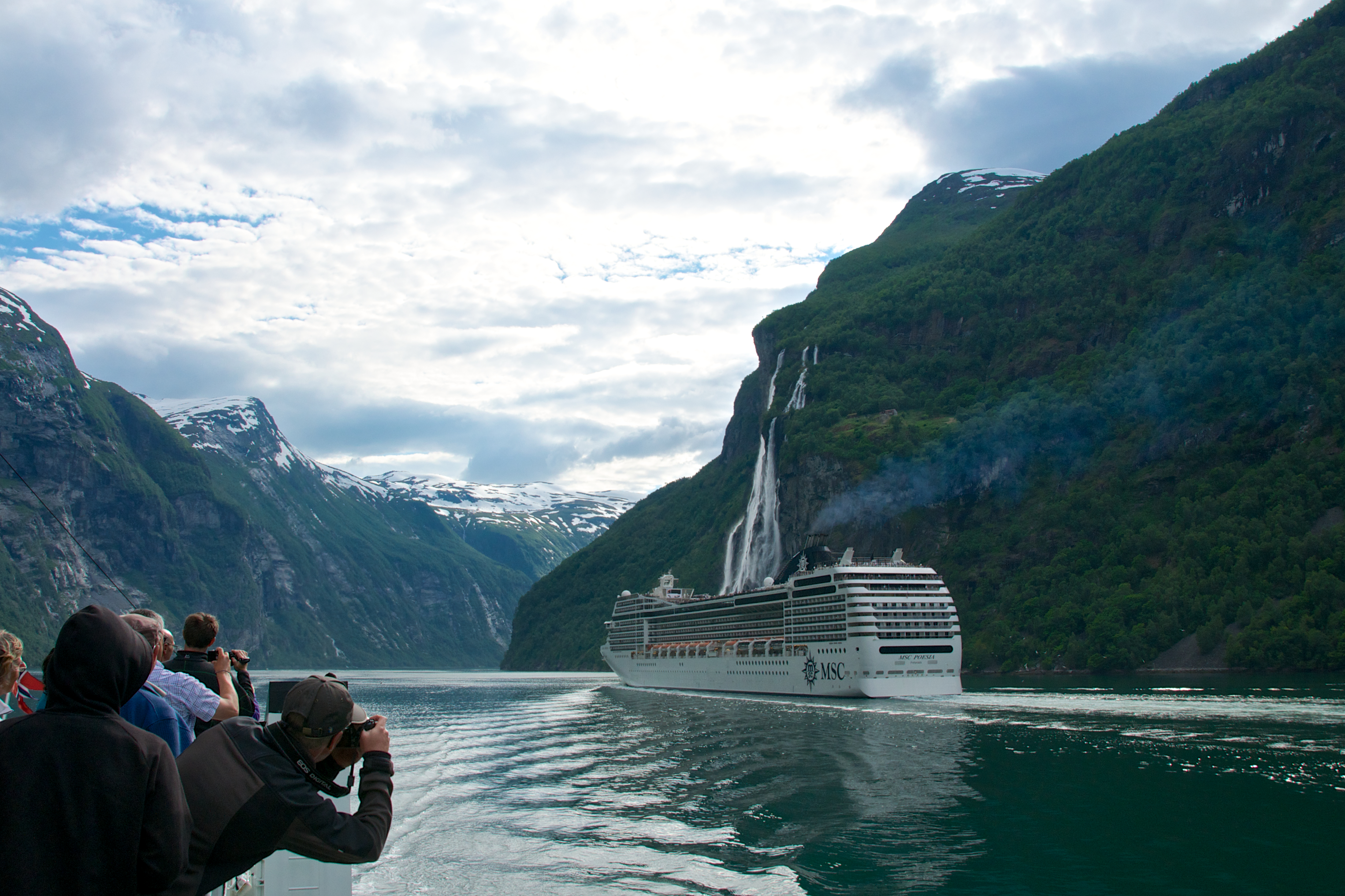 The Seven Sisters Waterfall  Geirangerfjorden viewed from water level