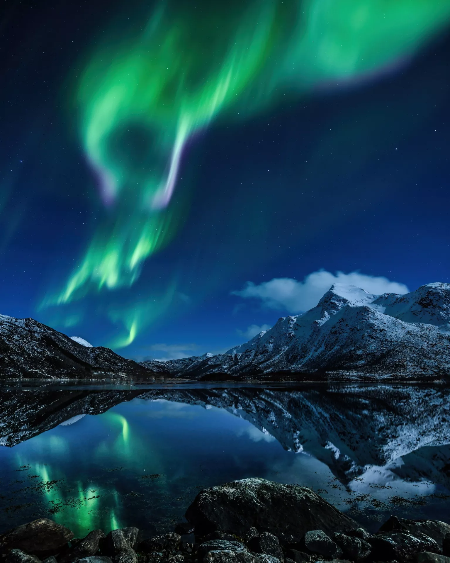view of the northern lights over the lofoten islands