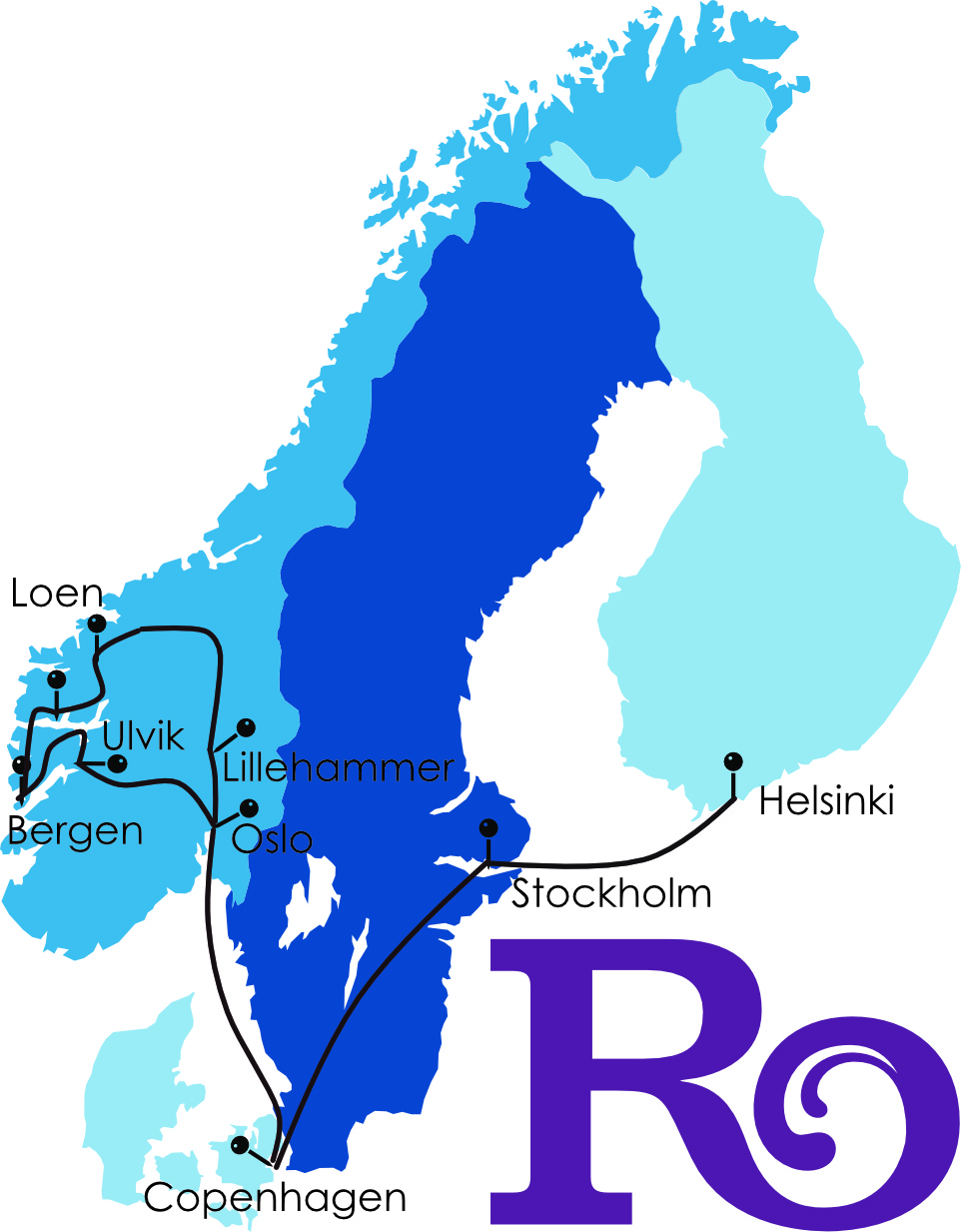 Robinson Scandinavia, map of tour SKY26CAP, 4 Capital Tours