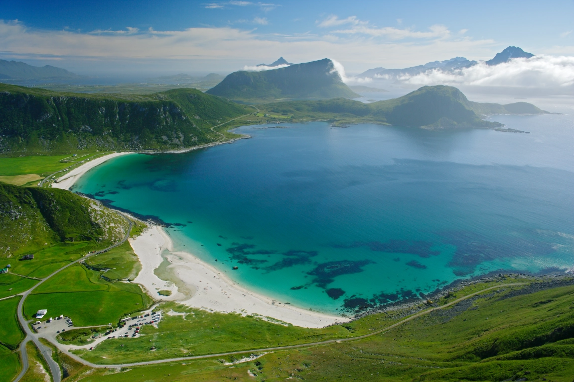 View of Lofoten Haukelandstrand Beach Lofoten from on high