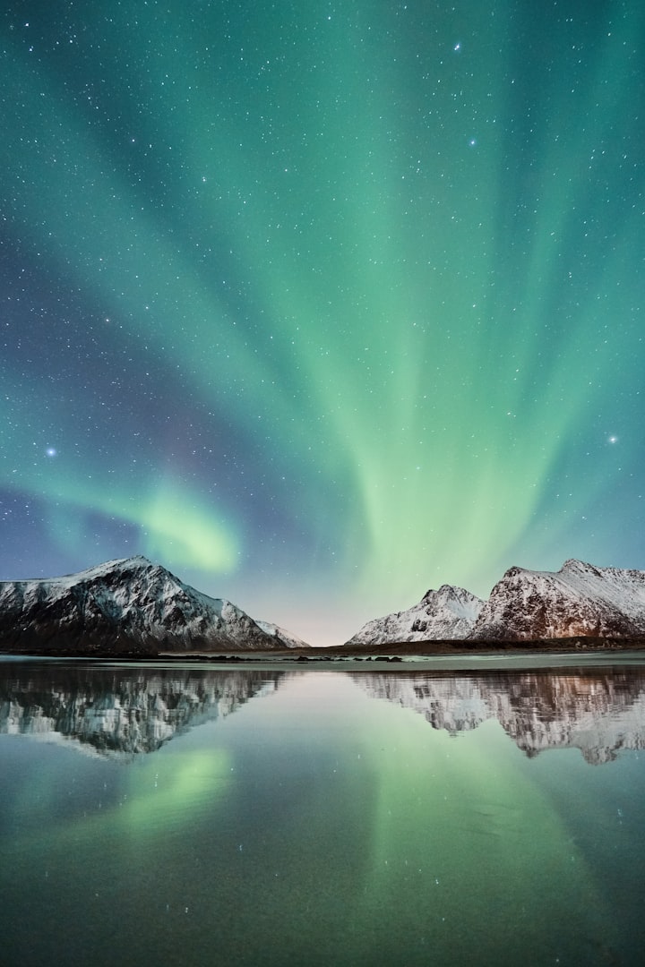 View of the Northern Lights over Lofoten Islands